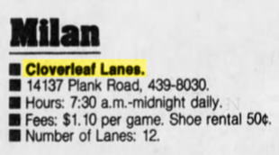 Cloverleaf Lanes - July 1984 Mention (newer photo)